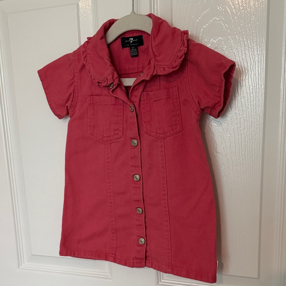 7 For All Mankind Coral-Pink Button Front Ruffle Collar Dress